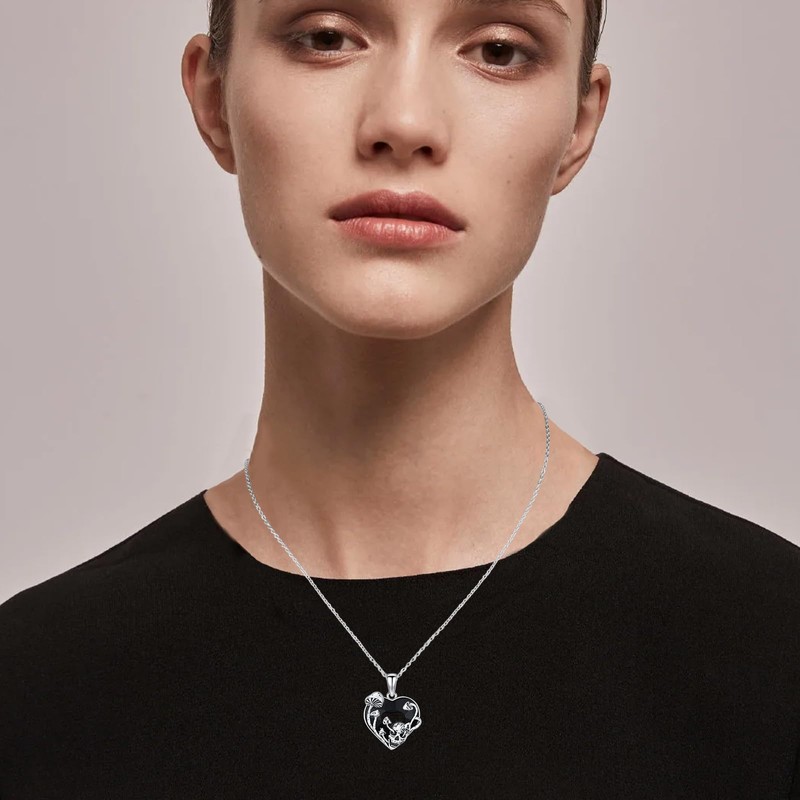 Skull Mushroom Necklace 925 Sterling Silver Gothic Punk Jewelry for