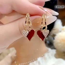 Distinctive Heart-Shaped Dangling Earrings with a Glossy End, Elegantly Easy and One-Of-A-Kind, Ideal for Everyday WearColor: Red Heart Earrings Two-Pair Set