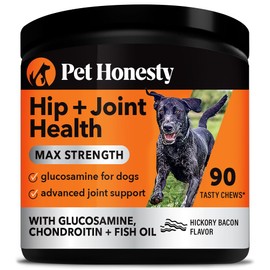 Pet Honesty Hip & Joint Health Max Strength - Natural Joint Supplement for Dogs Chews - Glucosamine, Omega-3s, Chondroitin, Green Lipped Mussel - Help Improve Mobility, May Reduce Discomfort (90 ct)