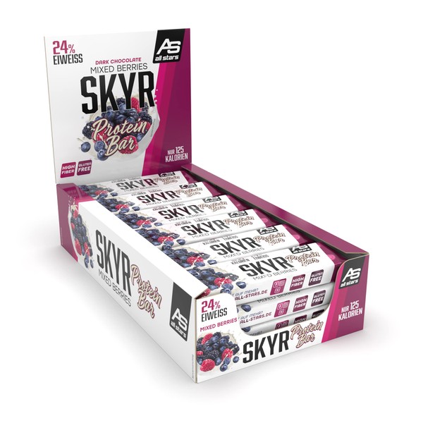 All Stars Skyr Protein Bars Mixed Berries Pack of 24 I 35 g Protein Bars with Blueberries & Dipped in Chocolate I 24% Proteins I Saturating Protein Bars Low Fat & Low Calorie