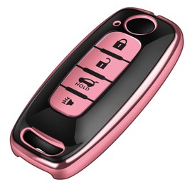 Tukellen for Nissan Key Fob Cover, Premium TPU Plated Case for 2023-2025 Pathfinder Rogue Ariya Versa Kicks Sentra Armada Murano Smart Remote Key Protector (Pink, 4 Buttons-B)