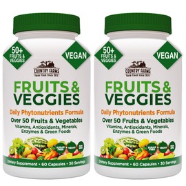 COUNTRY FARMS Super Fruits and Veggies Capsules, Whole Food Supplement, Powerful Antioxidant, Supports Energy, Immune Health, Boosts Digestive Health, 30 Organic Super Foods, 60 Servings, 2 Pack