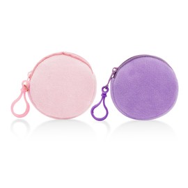 AdiStylinno 2 Pcs Coin Purse, Fashion Soft Plush Round Coin Pouch, Portable Small Change Purse Cute Zip Wallet with Carabiner (Pink and purple)
