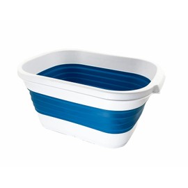 SAMMART 13L (3.4 Gallons) Collapsible Tub - Portable Outdoor Picnic Basket - Space Saving Storage Container (White/Stone Blue)
