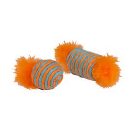 Boss Pet Chomper Kylie's Brites 2-Piece Feather Raffia Spool and Ball Toy with Feather for Pets, Assorted Colors