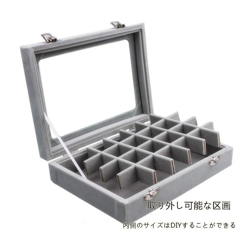 SPIEA 24 Compartments Accessory Box, Velvet-like Jewelry Case, Ear Ornaments,