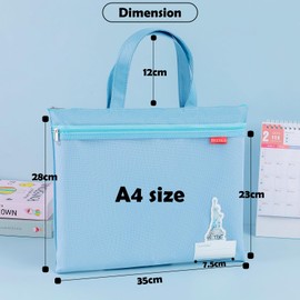 BRZUKA Mesh Zipper Pouch 11x13.7 in, A4 Double Pocket Waterproof File Bag with Handle, Document Storage for School/Travel/Office/Cross Stitch/Puzzle (Blue)