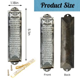 Mezuzah with Scroll for Door, Prefdo Metal mezuzah Plaque, Mezuzahs for Outside Door, Jewish Mitzvah Door Mezuzah Case, Jewish Gifts, House Warming Blessing Gift（Silver）