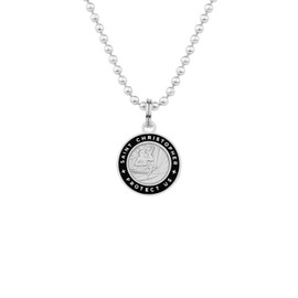 Get Back Necklaces St. Christopher Surf Necklace | Small, ½” Silver Plated Medallion, 18” Aluminum Ball Chain (Silver/Black)