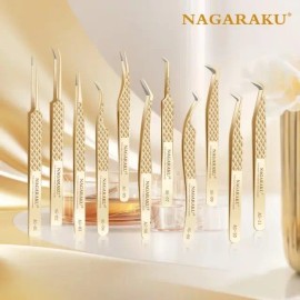 Pinzas Nagaraku Seria Ag, Doradas, Ag-01-12, Para Pestañas