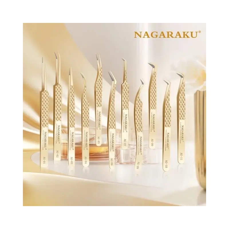 Pinzas Nagaraku Seria Ag, Doradas, Ag-01-12, Para Pestañas