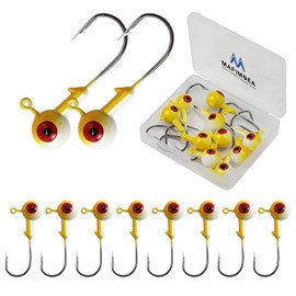 MAFIMOEA 15-50Pcs Fishing Jig Heads Hooks Set 3D Eyes High Carbon Round Crappie Jigs 1/32-1/2OZ Fishing Jig Hooks Assortment Jig Heads Saltwater Freshwater Fishing Tackle Kit for Bass Crappie Trout