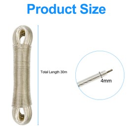 Elsrantor Washing Line 30 m, Extra Strong, Washing Line, with Steel Core, Sturdy, Rope Steel Core Laundry for Household, Garden, Camping