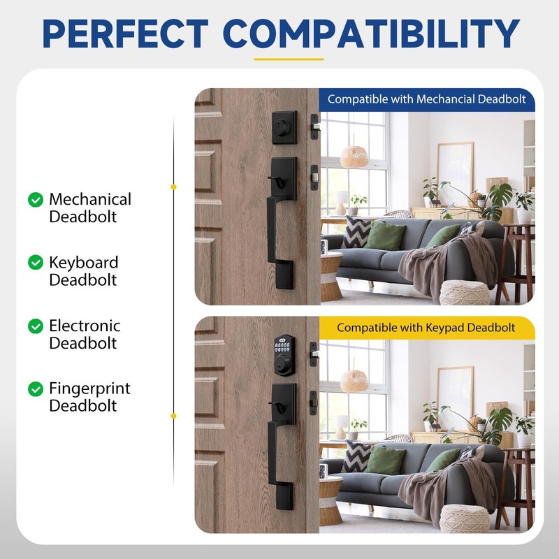 RAFECIEE Black Front Door Handle No Lock, Modern Exterior Door