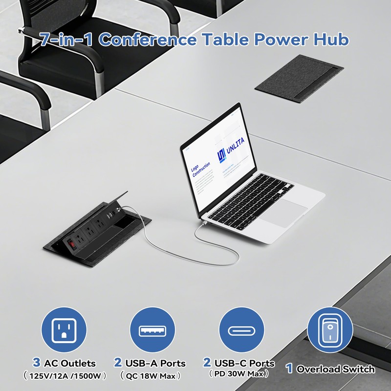 Recessed Conference Table Power Hub with 4 USB Ports,3AC TR