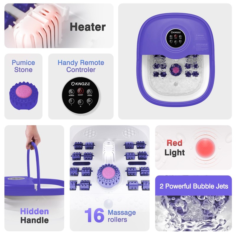 KNQZE Collapsible Foot Spa with Heat, Remote Control, Temperature Control,