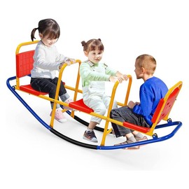 Costzon Seesaw Teeter Totter, 2 in 1 Metal Rocking Seesaw for Toddlers with Easy-Grip Handles, Indoor Outdoor Toy Gifts for Ages 3-8 - Color and Size: 2-Person Metal Red & Yellow