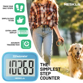 NESKLA 3D Pedometer for Walking, Simple Step Counter with Large Digital Display, Step Tracker with Removable Clip Lanyard, Accurately Track Steps for Men Women Kids Adults Seniors