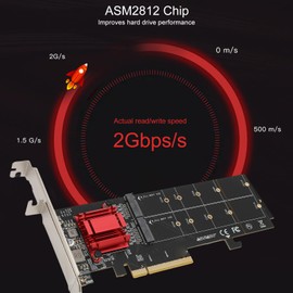 Bewinner Dual M.2 PCIe NVMe Adapter Card, Dual M.2 PCIe NVMe Adapter with PCIe Bifurcation Function, SSD to PCE 3.1 X8 X16 Channels, Supports NVMe SSD 2230 2242 2260 2280 22110