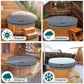 AKEfit Round Hot Tub Cover, 600D Polyester Waterproof for Hot Tub, UV Protection & Windproof, 80''x 14'', Grey