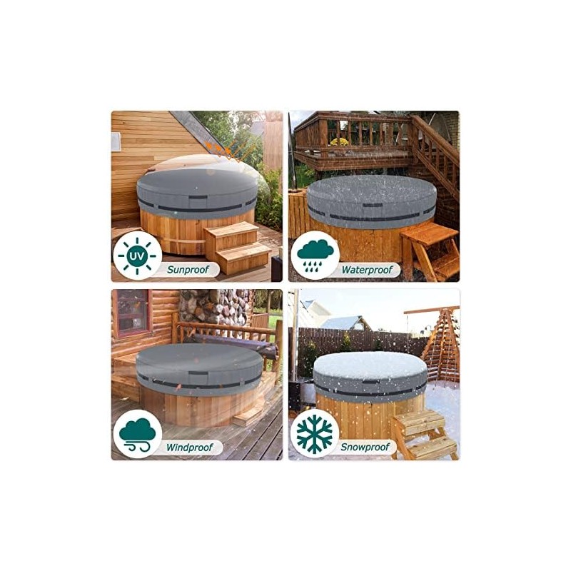 AKEfit Round Hot Tub Cover, 600D Polyester Waterproof for Hot