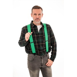 Olata Extra Wide Mens Braces X Shape with Black or Silver Braces Clips and Thick Fabric - 5cm, Green (Black Clips)