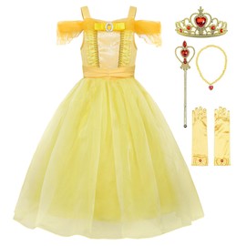 ReliParty Off Shoulder Layered Princess Costume Dress up for Girls, Yellow，100