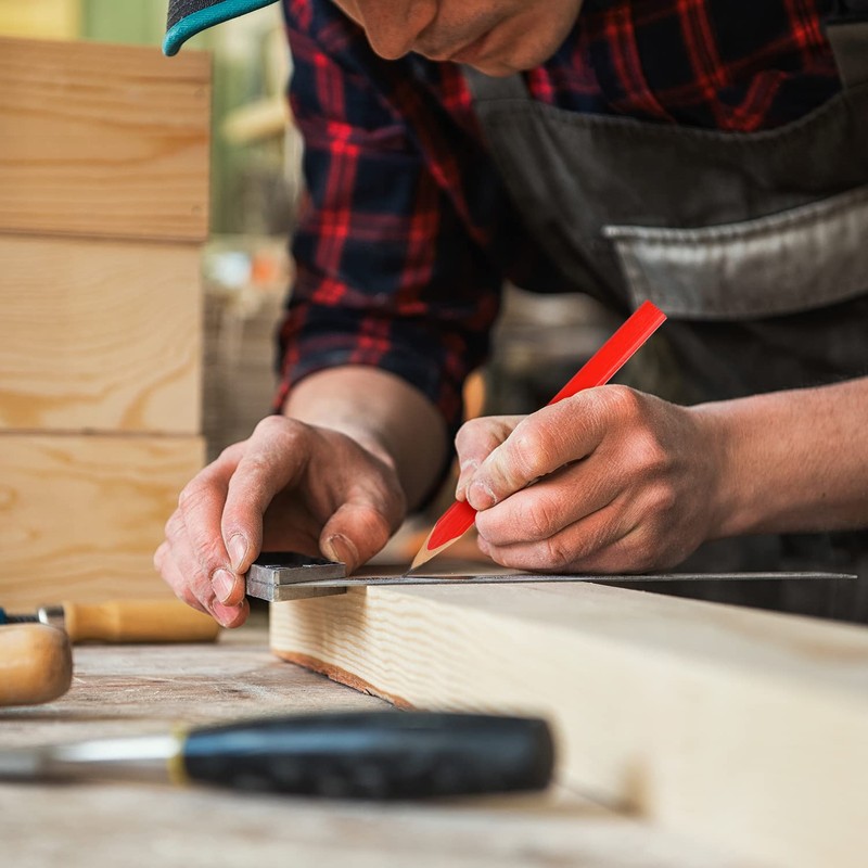 NAUZE Flat Carpenter Pencils Red Octagonal Shape Pencil Heavy Duty