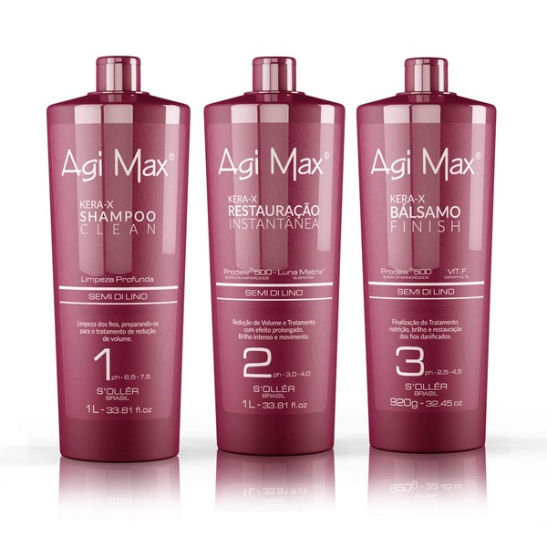 Agi Max Brazilian Keratin Hair Treatment Kit 1 liter - 3 Steps (3 x 1000ml) - The Best Straightening!