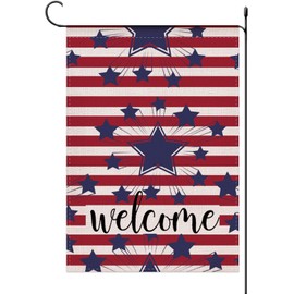 YaoChong Welcome American US Star 4th of July Garden Flag Vertical Double Sided 12.5 x 18Inch, Farmhouse Burlap for Spring Summer Outdoor Indoor Decoration