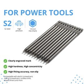 VESTTIO Square Head Screwdriver Bit Set 10PCS SQ2 1/4 Inch Hex Shank 6 Inch/150 mm S2 Steel with Magnetic for Power Screwdriver Drill Impact Driver