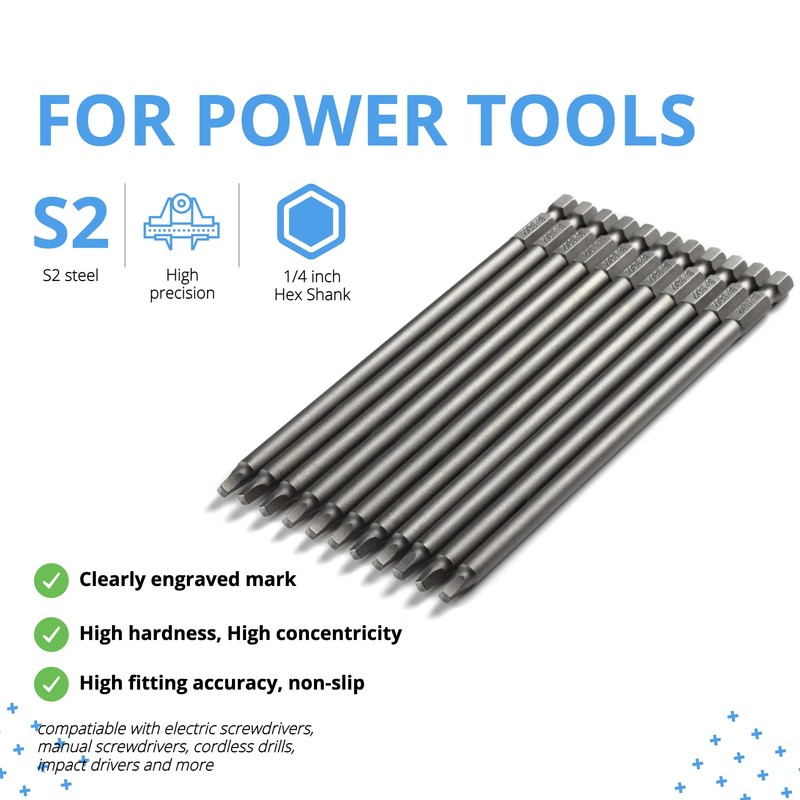 VESTTIO Square Head Screwdriver Bit Set 10PCS SQ2 1/4 Inch