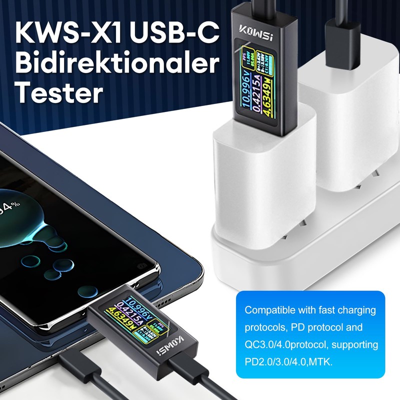 USB Tester 3.3V-40V Heemol 12A USB C Meter, Digital Multimeter