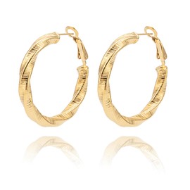 MENDOZZA Women's Creole Earrings Twisted Style Designer Earrings Stainless Steel Silver Gold Rose Gold Diameter 40 mm, Stainless Steel