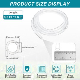 sourcing map Clear PVC Tubing, 12mm ID x 14mm OD - 8.5ft PVC Tube Lightweight Vinyl Hose, Transparent Flexible Plastic Water Tubing for Air Oil Water Transfer Aquarium Irrigation