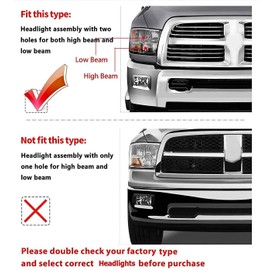 DWVO Headlight Assembly Compatible with 2009-2018 Dodge Ram 1500 2500 3500/2019-2022 Ram 1500 Classic Pickup Quad Headlamp Replacement Black Housing Amber Reflector (Only for Quad Models)