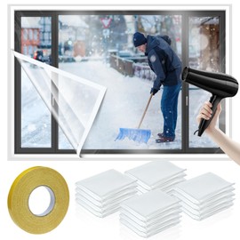 12 Pcs Shrink Window Insulation Kit 47 x 63 Inch Plastic Clear Window Winterizing Insulation Kit with Double Side Tape Thermal Waterproof Attic Cover Warm Winter for Winter Windows