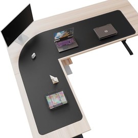 Mydours 61" x 77" x 24" L Shaped Desk Pad (Black), Extra Large Dual-Sided PU Leather Corner Desk Mat Protector for Home Office Computer Gaming