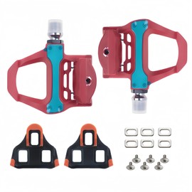 NELboNs Road Bike Lock-On Pedals with Cleats Compatible with SPD-SL SH10/11/12 Cycling System Ultra Light Self Locking Pedal Cleats Cycling Equipment Accessories Set,Red