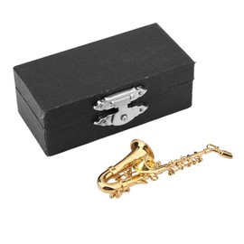Saxophone Brooch Miniature Musical Instrument Fashion Women Lapel Brooch Gold Tone Saxophone Brooches with Instrument Case Metal Miniature Gold Tone Saxophone Decoration, Gold Plated