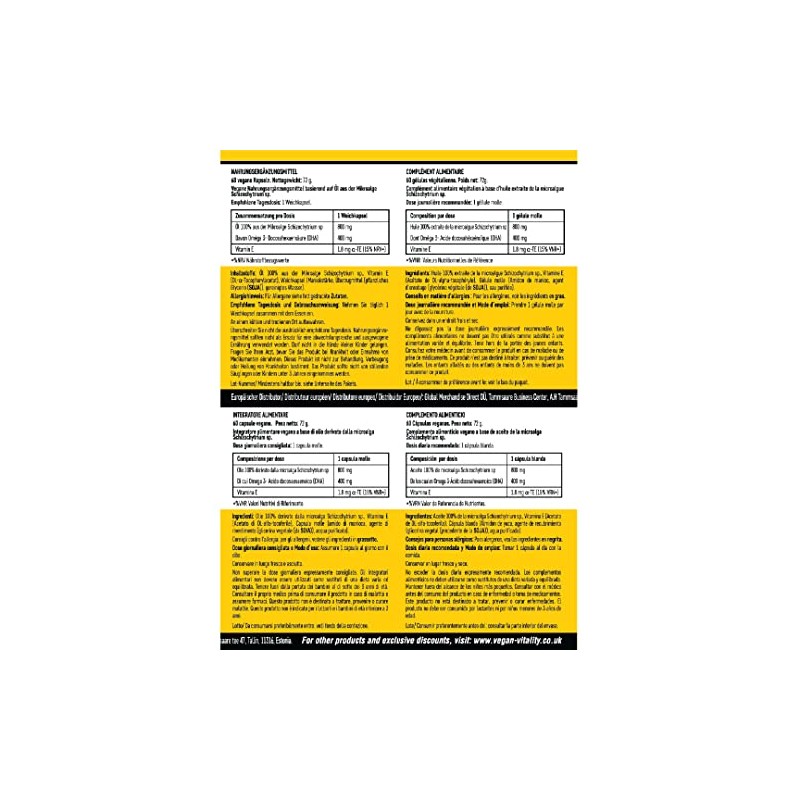 Vegan Omega 3 Algae Oil from Vegan Vitality: DHA 400mg