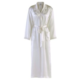 Nyteez Women's Robe 100% Silk Long Bathrobe Luxury Dressing Gown (Medium, Creamy White)