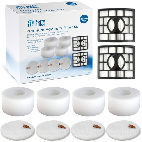 Fette Filter - Vacuum Filters Compatible with Shark Rotator Powered Lift-Away Speed & DuoClean Models NV680, NV681, NV682, NV683 (2 Hepa 4 Foam Filters)