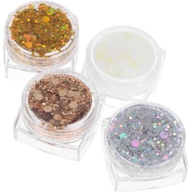 Wakauto 4piezas Resplandecer Brillantina Cabello Pintura Facial Brillantina para Fiestas de Halloween Maquillaje de Sirena Lentejuelas de Sirena