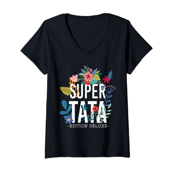 Femme Super Tata, annonce de grossesse, Beau cadeau Pour Tante T-Shirt avec Col en V