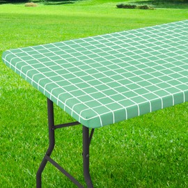 Spotjoy Rectangle Vinyl Table Cloth 24x48, Waterproof Elastic Fitted Tablecloth with Flannel Backing, Plastic Table Cover for Picnic, Camping, Outdoor, Sage Green