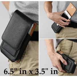 Luxmo For LG V40 ThinQ - Black PU Leather Vertical Holster Pouch Swivel Belt Clip Case