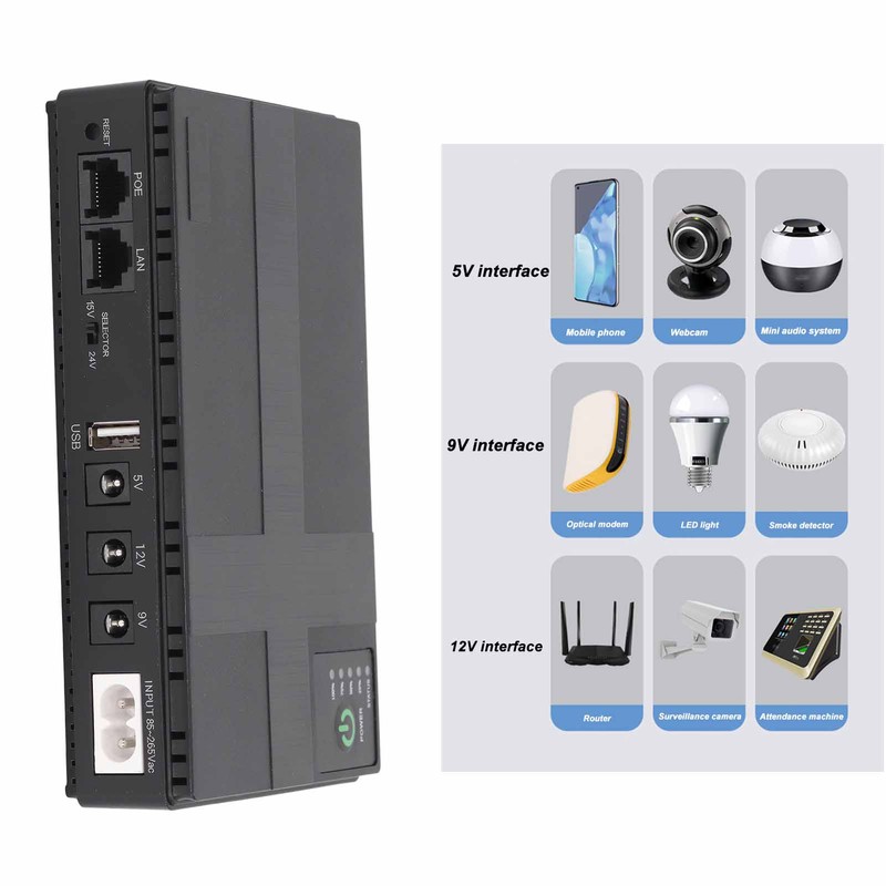 UPS Battery Backup 10400mAh 5V 9V 12V 2A POE 15V