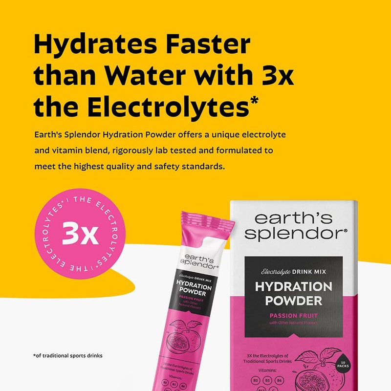 Earth's Splendor Hydration Powder, Passion Fruit | 10 Pack |