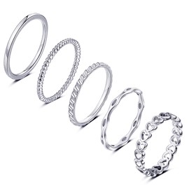 Honsny Rings Stacking Rings for Women Stackable Silver Rings Thin Simple Band Ring Set Cute Heart Midi Finger Thumb Ring Size 6-11
